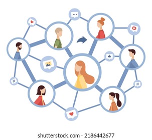 Share icon. People sharing data, photos, links, posts and news in social networks. Social networking concept. Vector flat illustration  Immagine vettoriale stock