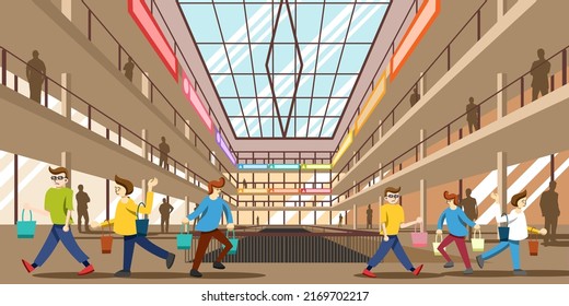 Shopping mall interior vector graphic design Vektor Stok