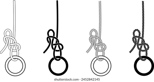 Siberian hitch or Evenk knot rope icon set Stock-vektor
