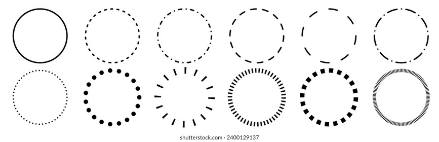 Simple dashed circle set isolated on transparent png Immagine vettoriale stock