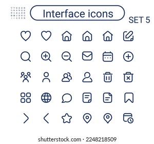 Simple interface outline icons set. Round mini vector icons. Pixel perfect. เวกเตอร์สต็อก