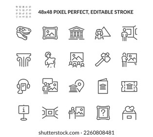 Simple Set of Museum Related Vector Line Icons. 
Contains such Icons as Tourist Group, Sculpture, Art Gallery and more. Editable Stroke. 48x48 Pixel Perfect. Stockvektor