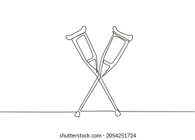 Single one line drawing crutches logo. Elbow crutch, telescopic metal crutch. Medical equipment for rehabilitation of people with diseases of musculoskeletal system. Continuous line draw design vector Adlı Stok Vektör