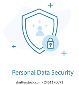 堅牢な保護と暗号化対策を象徴するロック付きのシールドを備えた洗練されたモダンな表現により、不正アクセスや侵害から個人データを保護し、のベクター画像素材