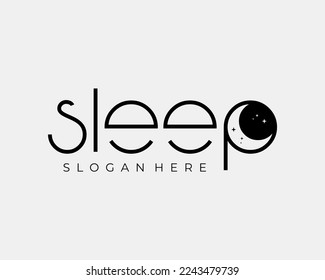 Sleep Bedtime Dream Rest Relax Comfort Moon Star Crescent Wordmark Typography Vector Logo Design Arkistovektorikuva