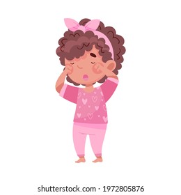 Sleepy Little African American Girl Wearing Pajamas Rubbing Her Eyes with Fist and Yawning Vector Illustrationのベクター画像素材