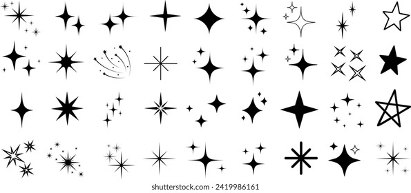 白い背景に輝く黒い星のアイコン、天体のデザイン、夜空のイラスト、宇宙をテーマにしたプロジェクトに最適です。美しさを引き出す多彩な星形。のベクター画像素材