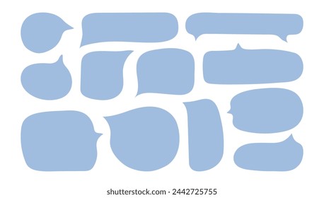 Speech bubbles in doodle minimalist style. Cloud textbox set. Hand drawn blue text comment box collection. Stockvektorkép