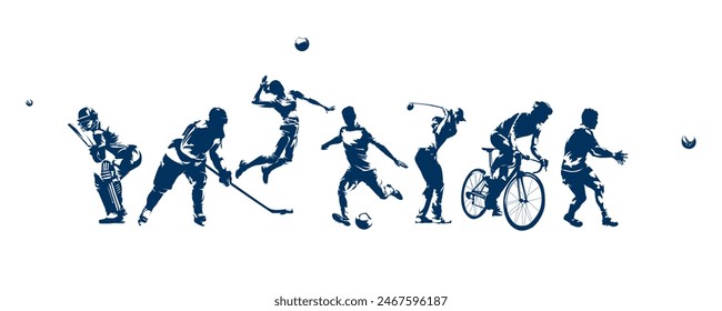 Sports, group of active people, isolated vector silhouettes. Men and women Stockvektor