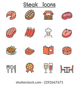 Steak color line icon set Arkistovektorikuva