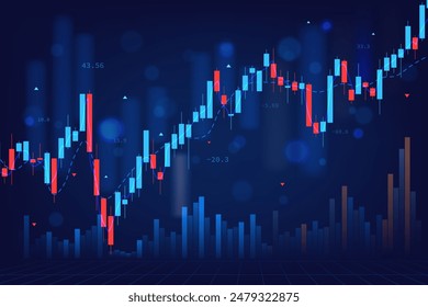 stock market candlestick chart pattern design on blue background, business financial growth 库存矢量图