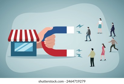 Store attract customers. Inbound marketing attract clients shopping . Marketing sale, advertisement concept. Stock-vektor