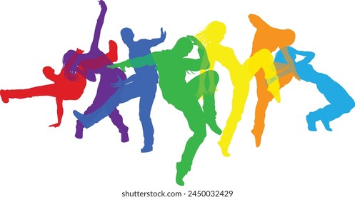 Street dancers dancing silhouette hip hop dance silhouettes poses set Immagine vettoriale stock