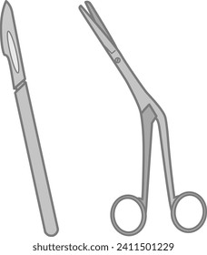 Surgical Instruments. Medical Scalpel and Scissors. Vector illustration Stock-vektor