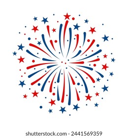 Patriotic Fireworks Fourth of July Stars Red Blue 4th of July Fireworks Immagine vettoriale stock