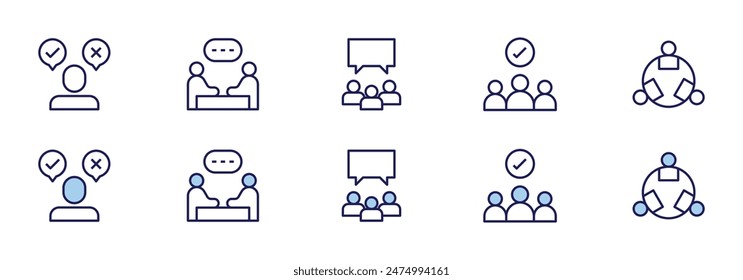 People icons. Duotone style. Line style. Editable stroke. Vector illustration, meeting, diversity, decide, support. स्टॉक वेक्टर