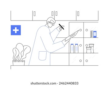 Pharmacist abstract concept vector illustration. Professional chemist in uniform working in pharmacy, medicinal drug sector, healthcare idea, writing medical prescription abstract metaphor.: stockvector