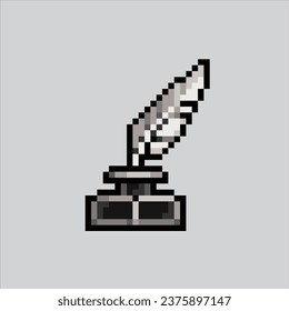 Pixel art illustration Quill pen. Pixelated feather pen. Magical quill feather pen icon pixelated for the pixel art game and icon for website and video game. old school retro. Stock-vektor