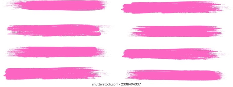 Pink brush stroke set isolated on background. Paint brush stroke vector for ink paint, grunge design element, dirt banner, watercolor design, dirty texture. Trendy brush stroke, vector illustration 库存矢量图