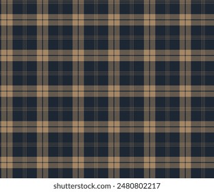 Plaid pattern, navy blue, brown, seamless for textiles, and for designing clothing, skirts, pants or decorative fabric. Vector illustration. Vektor Stok