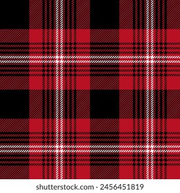 plaid tartan seamless repeat pattern. This is a black red white checkered plaid vector illustration. Design for decorative,wallpaper,shirts,clothing,tablecloths,wrapping,textile,fabric,texture Vektor Stok
