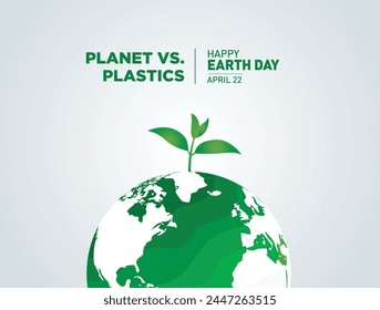 Planet vs. Plastics , Earth day 2024 concept 3d tree background. Ecology concept. Design with globe map drawing and leaves isolated on white background. : stockvector