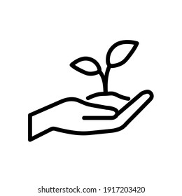 Plant in hand flat icon. Pictogram for web. Line stroke. Isolated on white background. Vector eps10. Tree in hand Stock Vector