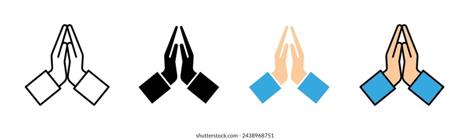 Praying Hands Icon. Namaste Emoji Symbol. Gesture of Gratitude and Respect. Stock Vector