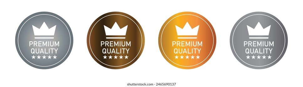 Premium quality icon badges. Premium quality icon with crown and stars. Premium quality gradients badges. Premium quality seal or label flat icon. Set of vip, badges in gold, silver and bronze color.: stockvector