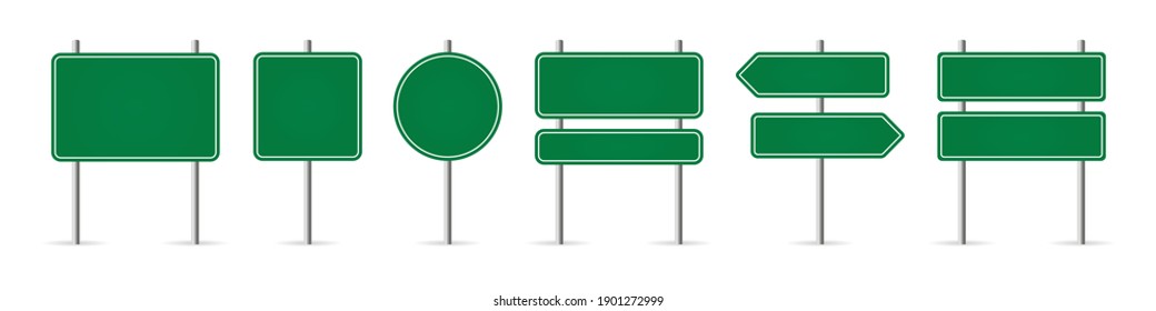 Road sign in realistic style isolated on white background. Set danger blank warning empty signs. Mock up traffic template. Realistic vector illustration.  Imagem Vetorial Stock