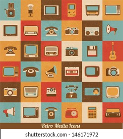 Retro Style Media Icons | Vintage Elements | Nostalgic Design | Good Old Days Feeling | Hipster Trend | Vector Set  Stock Vector
