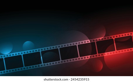 Realistic 3D cinema film strip in perspective isolated on blue background. Vector template cinema festival. Movie design cinema film strip for ad, poster, presentation, show, brochure, banner or flyer Immagine vettoriale stock