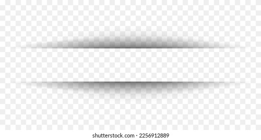 Realistic horizontal sheet divider lines. Paper shadow effect isolated on transparent background. Notebook worksheet, book page, card, flyer, banner, poster with soft edges. Vector illustration Adlı Stok Vektör