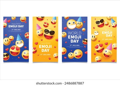 Día de emoji del mundo realista para historias sociales colección Vector Vector de stock