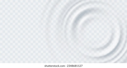 透明な背景に滴から波紋、スプラッシュ水波の表面。ホワイトサウンドインパクトエフェクトのトップビュー。ベクターサークル液体シャンプー、クリームまたはゲルの渦巻き状の丸いテクスチャテンプレートのベクター画像素材