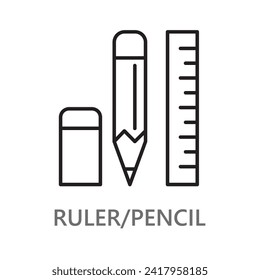 ruler, pencil icon. line vector icon on white background. high quality design element. editable linear style stroke. vector icon.  Stockvektor