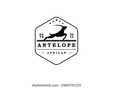 Running Jumping Leaping Ibex Antelope silhouette for adventure outdoor zoo safari travel trip or wildlife conservation logo design Immagine vettoriale stock