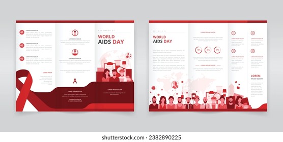 World AIDS day trifold brochure, pamphlet or triptych leaflet template for raising awareness of HIV AIDS transmission, importance of early detection or diagnosis, prevention and treatments Arkistovektorikuva