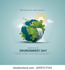 World environment day. Earth globe with greenery. Concept design for banner, poster, greeting card. Vector illustration Stock Vector