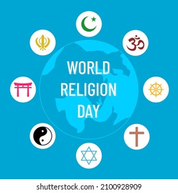 World religious day with religious symbols icons and blue background. Can be used for templates, banners, posters, backgrounds. Vector illustration Stock Vector