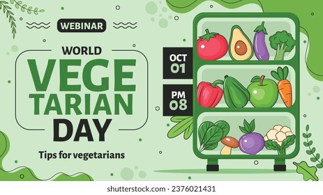 World vegan day background. World vegetarian day background. Happy world vegan day celebration. November 1. Cartoon Vector illustration Template for Poster, Banner, Flyer, Greeting, Card, Post, Cover. Stock-vektor