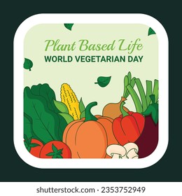 World vegetarian day background. world vegetarian day celebration. October 1. World vegan day background. Vector illustration. Poster, sticker, label, Greeting Card, Post, Template. Fresh vegetables. Stock-vektor