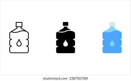 ウォーターディスペンサーボトルベクター画像サイン、クリーンな純粋なミネラルウォーターボトル、プラスチックボトルガロンイラストボトル、フラットアイコンセット、白い背景にベクターイラストのベクター画像素材
