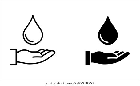 water drop icon set, hand with water logo. Dermatology test and dermatologist clinic icon set, business concept allergy free and healthy on white background Stockvektorkép