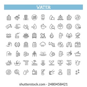 Water line icons set. Linear icon collection 库存矢量图