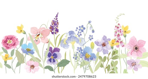 watercolor arrangements with small flower. Botanical illustration minimal style. Arkistovektorikuva