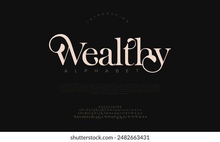 Wealthy premium luxury elegant alphabet letters and numbers. Elegant wedding typography classic serif font decorative vintage retro. Creative vector illustration: stockvector