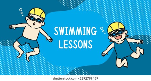 Web Banner Illustration of Swimming Lessons for Kids - Vector στοκ