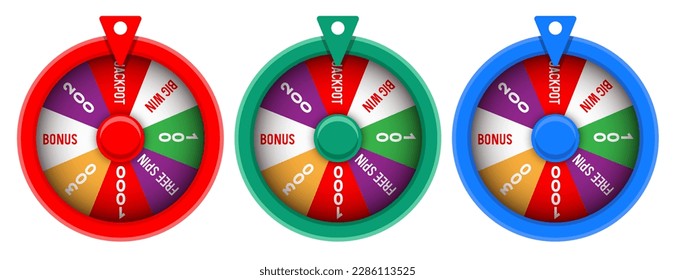 Wheel of Fortune. Wheel of fortune with red, green and blue frame. Vector set. 库存矢量图