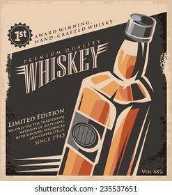 Whiskey vintage poster design template. Retro drink creative  promotional ad concept on old paper texture. Stock Vector